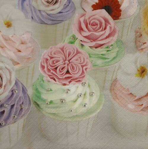 Dekorszalvéta virágos cupcake -1 db