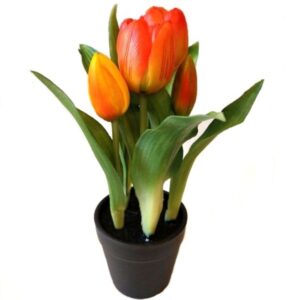 Élethű cserepes tulipán művirág narancs 5 szálas