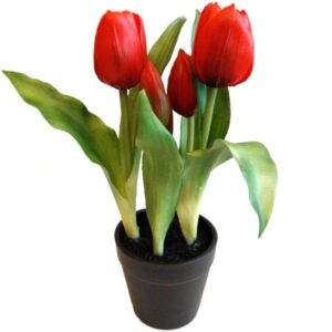 Élethű cserepes tulipán művirág piros 5 szálas