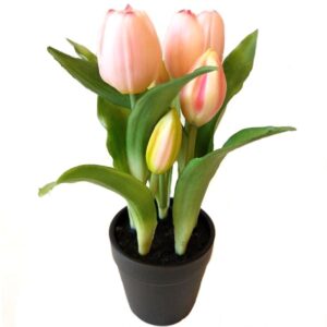 Élethű cserepes tulipán művirág rózsaszín 5 szálas