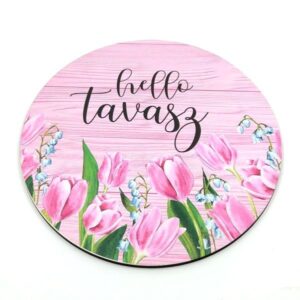 Hello tavasz festett kör fatábla rózsaszín tulipános 13 cm 1 db
