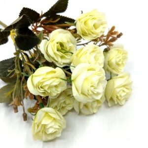 Kicsi virágfejű selyem rózsa csokor halványzöld 5 szálas