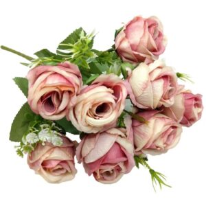 Vintage selyem rózsa csokor rózsaszín-mályva cirmos 5 szálas