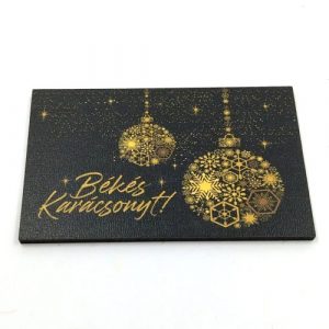 Békés karácsonyt festett fatábla fekete-arany gömbökkel 5 x 8 cm 1 db