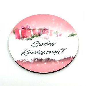 Csodás karácsonyt festett kör fatábla pink ajándékos 7 cm 1 db