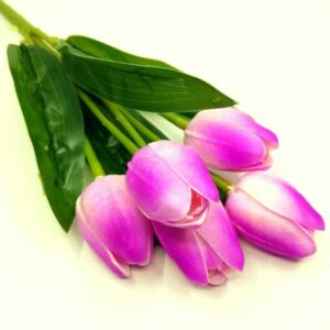 Élethű PU tulipán csokor cirmos ciklámen 5 szálas