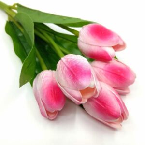 Élethű PU tulipán csokor cirmos kármin 5 szálas