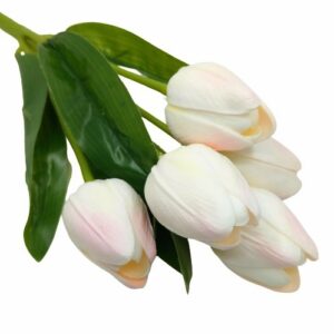 Élethű PU tulipán csokor ekrü-pasztell rózsaszín 5 szálas