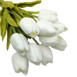 Élethű PU tulipán szálas csokor fehér 10 szálas