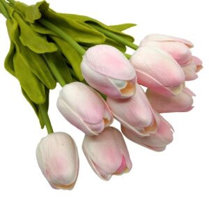 Élethű PU tulipán szálas csokor pasztell rózsaszín 10 szálas