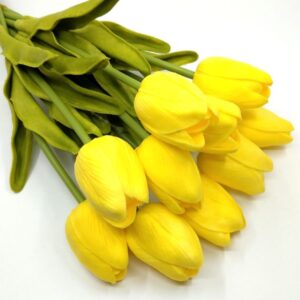 Élethű PU tulipán szálas csokor sárga 10 szálas