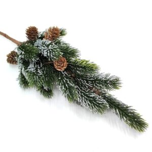 Műfenyő ág ezüst csillámos ágvégekkel és tobozokkal 44 cm