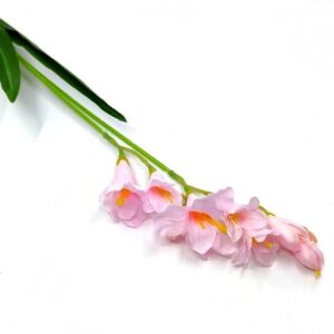 Selyem frézia virág levéllel nyíltabb virágú pasztell rózsaszín 2 szálas